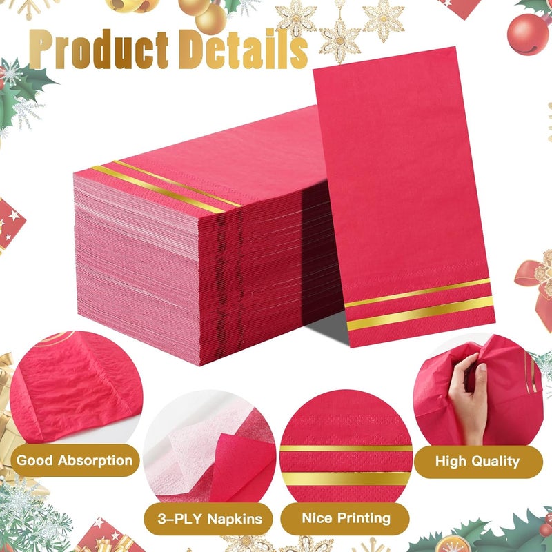 Tamone 100PCS 3-Ply Red Napkins - Red and Gold Napkins Disposable - Premium Quality Paper Napkins Soft and Absorbent for Party - Image 3